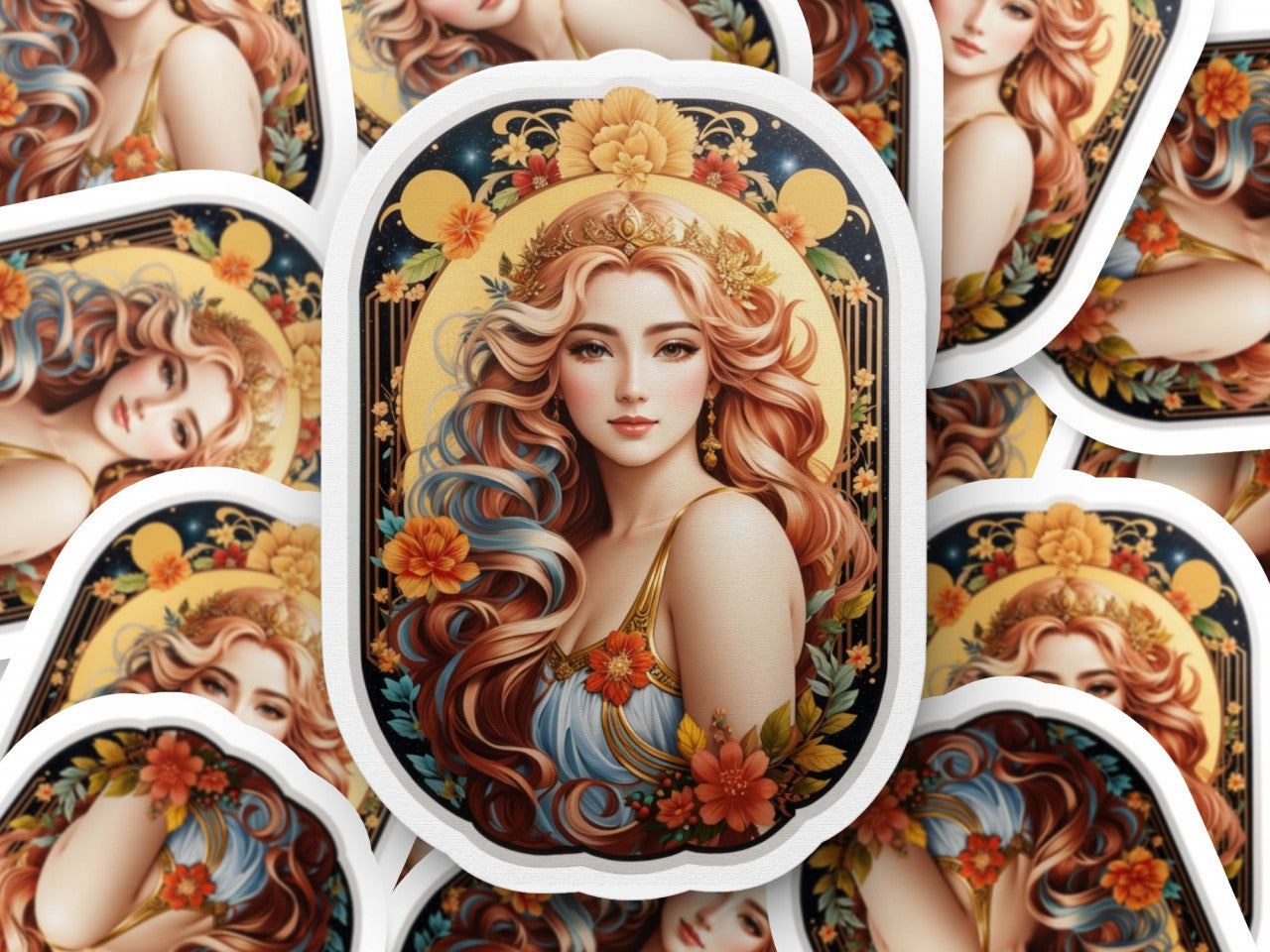 Set 2 bucati, Sticker decorativ, Fata simbol zodia fecioara, Rezistent la apa, NO6058, 16 cm, Multicolor