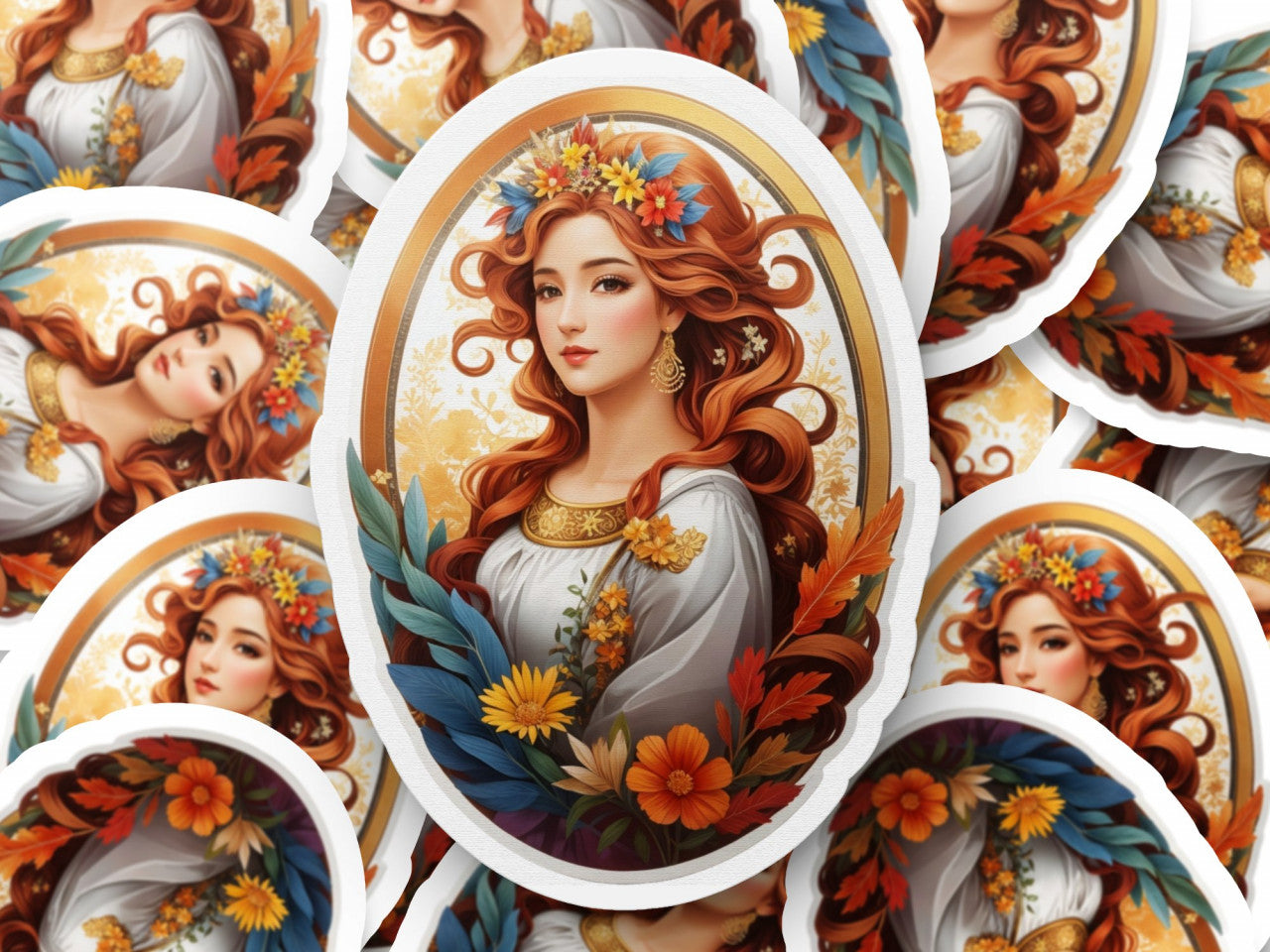 Set 2 bucati, Sticker decorativ, Fata simbol zodia fecioara, Rezistent la apa, NO6060, 16 cm, Multicolor