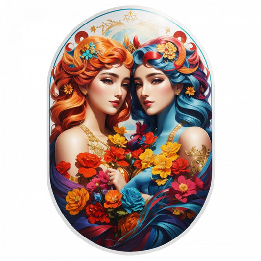 Set 2 bucati, Sticker decorativ, Fete cu bucle simbol zodia gemeni, Rezistent la apa, NO5292, 16 cm, Multicolor