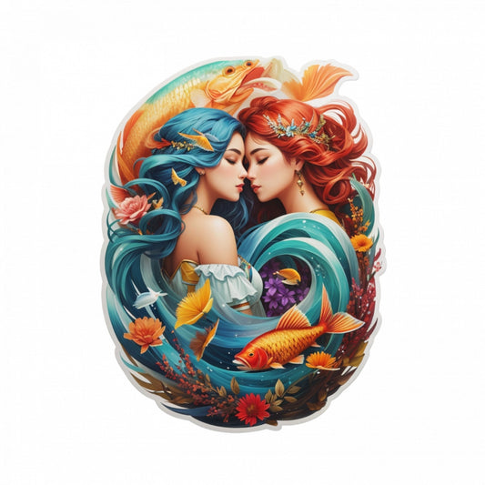Set 2 bucati, Sticker decorativ, Fete simbol zodia pesti, Rezistent la apa, NO5772, 16 cm, Multicolor