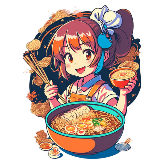 Set 2 bucati, Sticker decorativ, Fetita cu ramen, Rezistent la apa, NO6248, 16 cm, Multicolor
