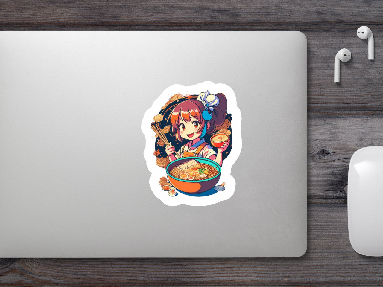 Set 2 bucati, Sticker decorativ, Fetita cu ramen, Rezistent la apa, NO6248, 16 cm, Multicolor