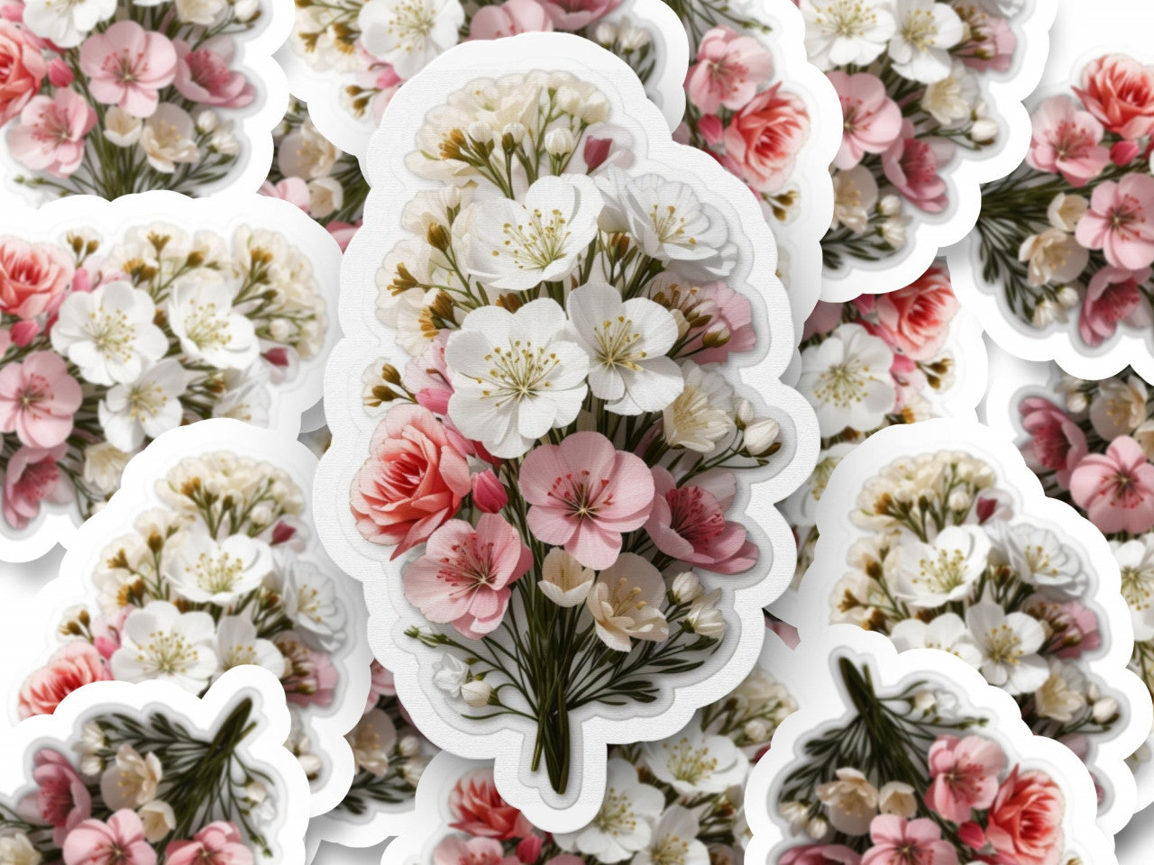 Set 2 bucati, Sticker decorativ, Floarea miresei, Rezistent la apa, NO5356, 16 cm, Multicolor