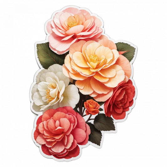 Set 2 bucati, Sticker decorativ, Flori begonia buchet, Rezistent la apa, NO4763, 16 cm, Multicolor