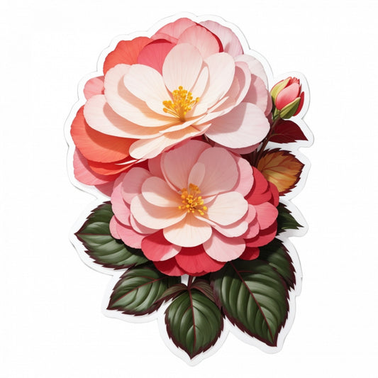 Set 2 bucati, Sticker decorativ, Flori begonia, Rezistent la apa, NO4764, 16 cm, Multicolor