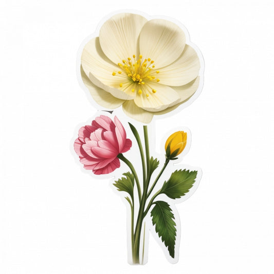 Set 2 bucati, Sticker decorativ, Flori Buttercup cu boboci, Rezistent la apa, NO5001, 16 cm, Multicolor