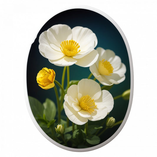 Set 2 bucati, Sticker decorativ, Flori Buttercup medalion, Rezistent la apa, NO5003, 16 cm, Multicolor