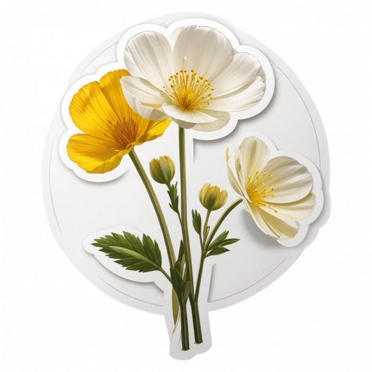 Set 2 bucati, Sticker decorativ, Flori buttercup, Rezistent la apa, NO4999, 16 cm, Multicolor