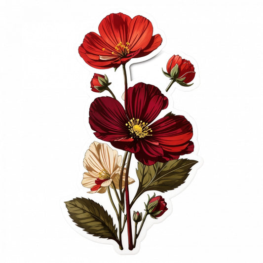 Set 2 bucati, Sticker decorativ, Flori Cosmos flori de ciocolata, Rezistent la apa, NO5078, 16 cm, Multicolor