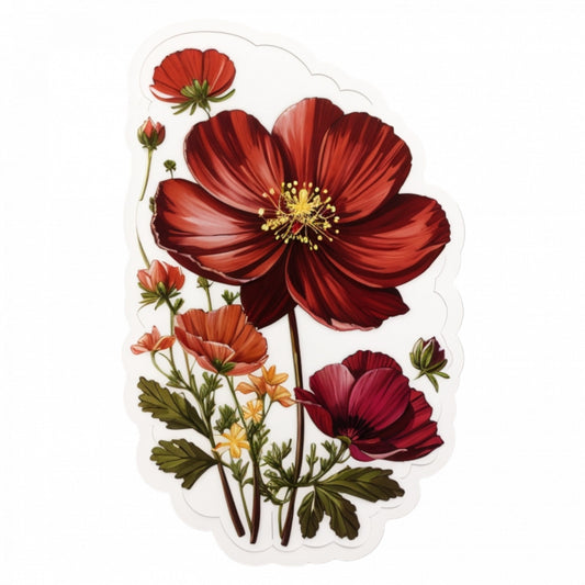 Set 2 bucati, Sticker decorativ, Flori Cosmos flori de ciocolata, Rezistent la apa, NO5079, 16 cm, Multicolor