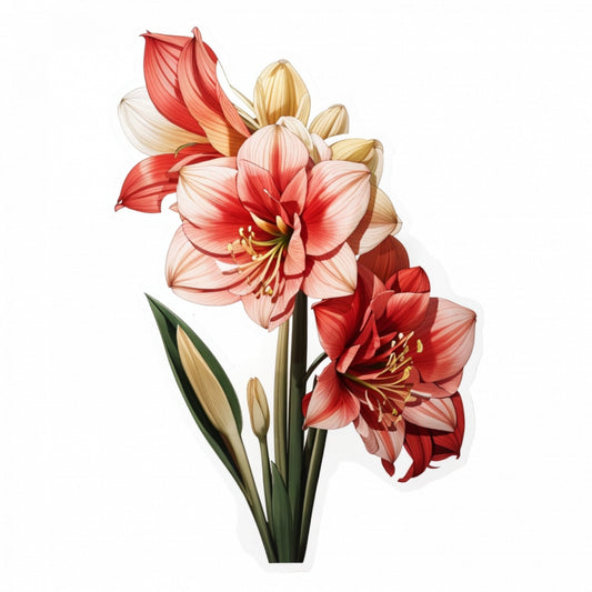 Set 2 bucati, Sticker decorativ, Flori de Amaryllis, Rezistent la apa, NO4910, 16 cm, Multicolor