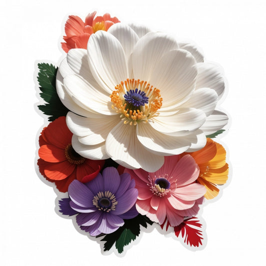 Set 2 bucati, Sticker decorativ, Flori de Anemone, Rezistent la apa, NO4879, 16 cm, Multicolor