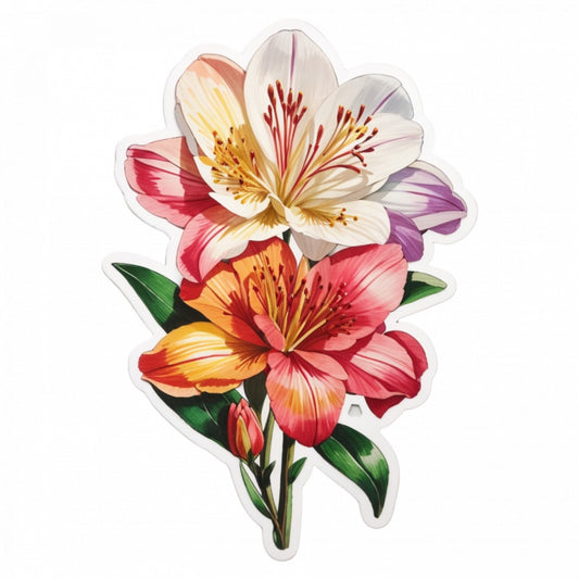 Set 2 bucati, Sticker decorativ, Flori de astromeria, Rezistent la apa, NO4919, 16 cm, Multicolor