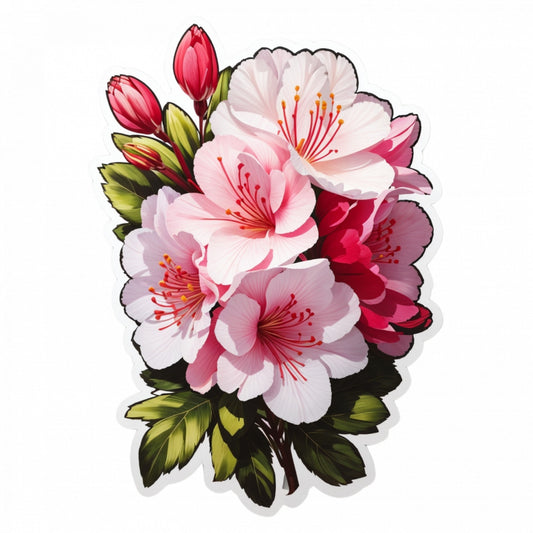 Set 2 bucati, Sticker decorativ, Flori de azalea cu boboci, Rezistent la apa, NO4806, 16 cm, Multicolor