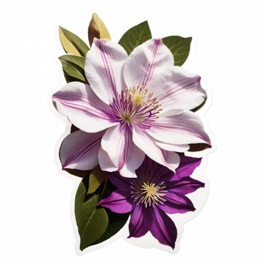 Set 2 bucati, Sticker decorativ, Flori de Clematis, Rezistent la apa, NO5090, 16 cm, Multicolor