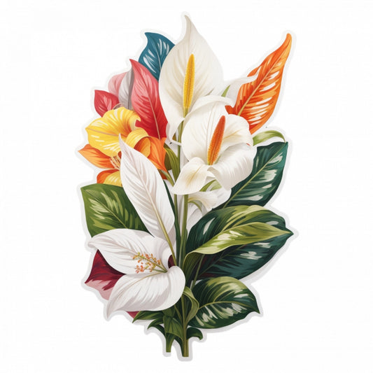 Set 2 bucati, Sticker decorativ, Flori de Crinul pacii, Rezistent la apa, NO5720, 16 cm, Multicolor