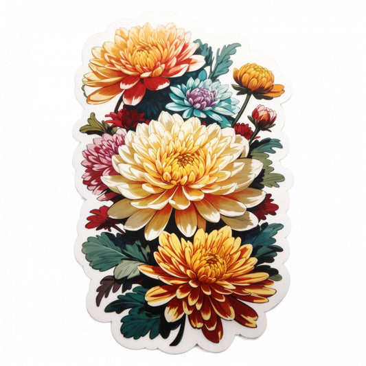 Set 2 bucati, Sticker decorativ, Flori de Crizantema, Rezistent la apa, NO5082, 16 cm, Multicolor