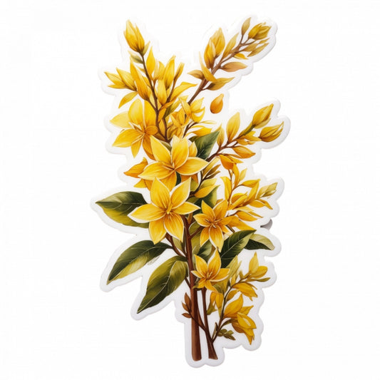 Set 2 bucati, Sticker decorativ, Flori de Forsitia, Rezistent la apa, NO5264, 16 cm, Multicolor