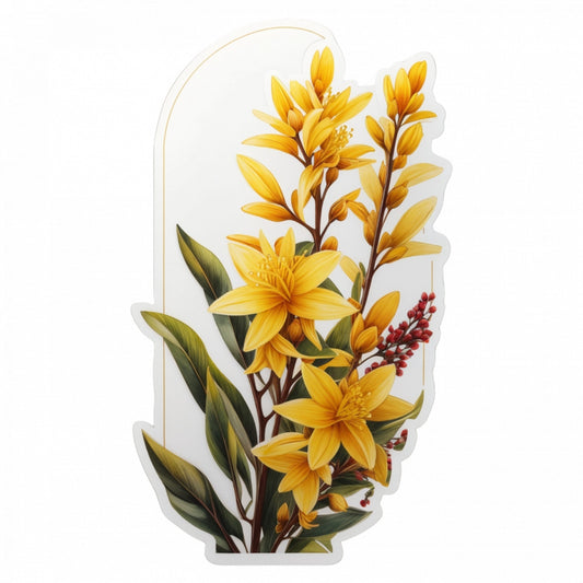 Set 2 bucati, Sticker decorativ, Flori de Forsitia, Rezistent la apa, NO5268, 16 cm, Multicolor