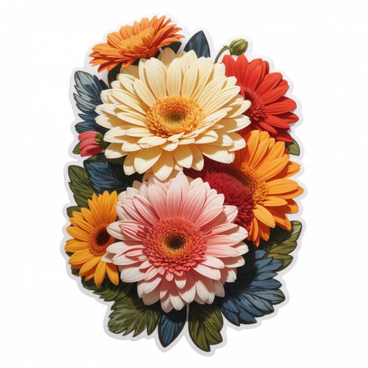 Set 2 bucati, Sticker decorativ, Flori de gerbera, Rezistent la apa, NO5304, 16 cm, Multicolor