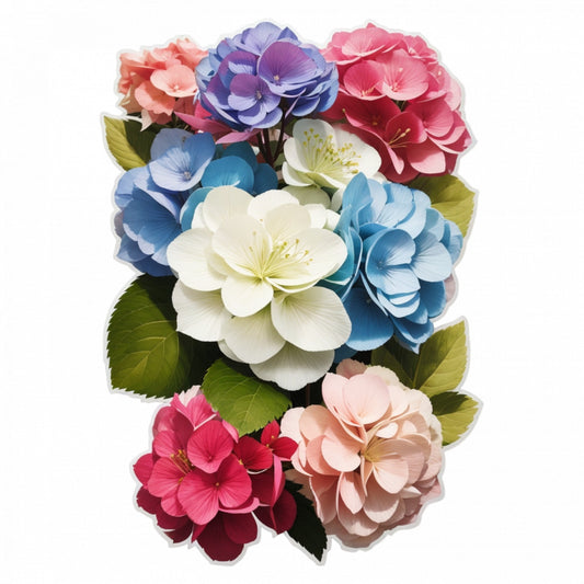 Set 2 bucati, Sticker decorativ, Flori de hortensia, Rezistent la apa, NO5431, 16 cm, Multicolor