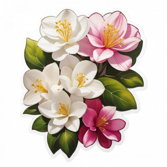 Set 2 bucati, Sticker decorativ, Flori de iasomie, Rezistent la apa, NO5453, 16 cm, Multicolor