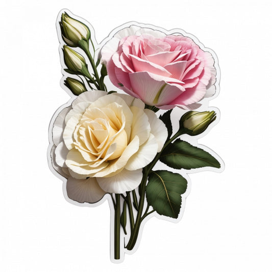 Set 2 bucati, Sticker decorativ, Flori de lisianthus cu boboci, Rezistent la apa, NO5514, 16 cm, Multicolor