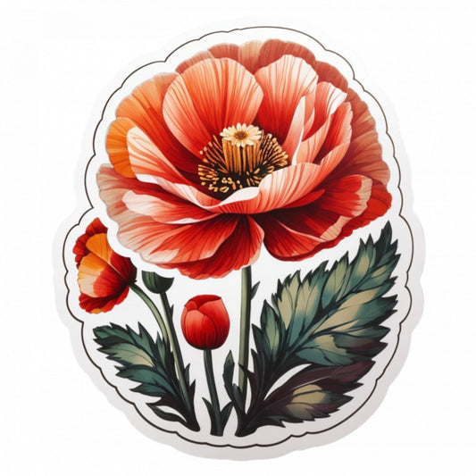 Set 2 bucati, Sticker decorativ, Flori de mac, Rezistent la apa, NO5797, 16 cm, Multicolor