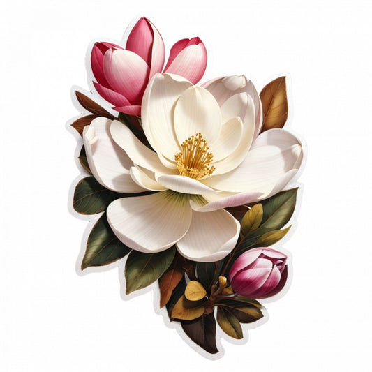 Set 2 bucati, Sticker decorativ, Flori de magnolia, Rezistent la apa, NO5549, 16 cm, Multicolor
