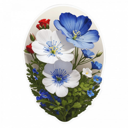Set 2 bucati, Sticker decorativ, Flori de Nemophila, Rezistent la apa, NO5648, 16 cm, Multicolor
