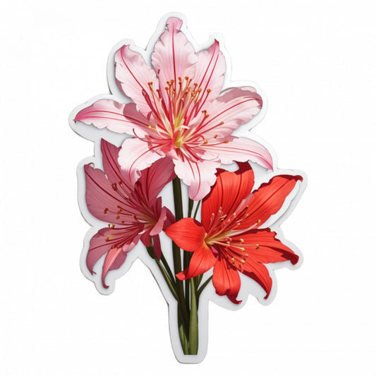 Set 2 bucati, Sticker decorativ, Flori de Nerine, Rezistent la apa, NO5655, 16 cm, Multicolor