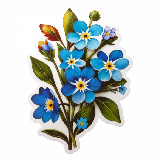 Set 2 bucati, Sticker decorativ, Flori de Nu ma uita cu boboci, Rezistent la apa, NO5260, 16 cm, Multicolor