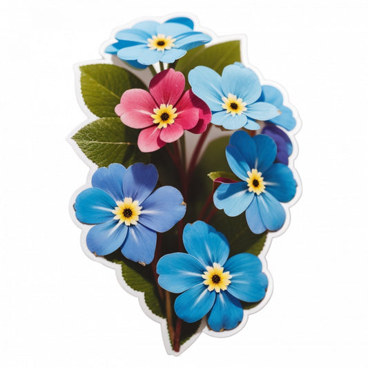 Set 2 bucati, Sticker decorativ, Flori de Nu ma uita, Rezistent la apa, NO5257, 16 cm, Multicolor