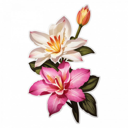 Set 2 bucati, Sticker decorativ, Flori de orhidee Laelia, Rezistent la apa, NO5477, 16 cm, Multicolor