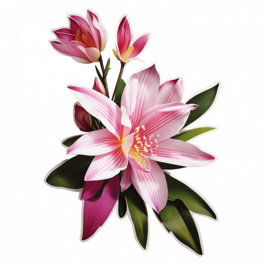 Set 2 bucati, Sticker decorativ, Flori de orhidee Laelia, Rezistent la apa, NO5479, 16 cm, Multicolor