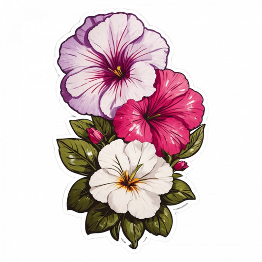 Set 2 bucati, Sticker decorativ, Flori de petunii cu boboci, Rezistent la apa, NO5746, 16 cm, Multicolor