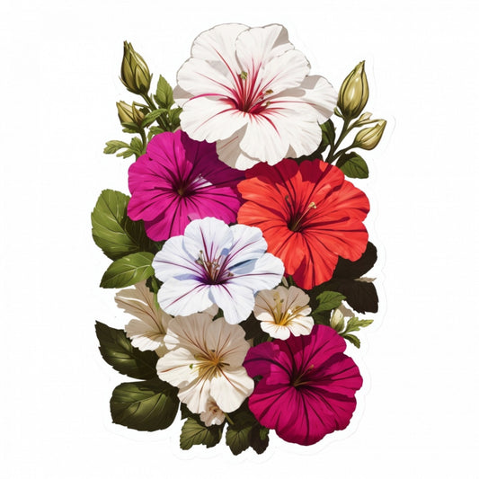 Set 2 bucati, Sticker decorativ, Flori de petunii cu boboci, Rezistent la apa, NO5750, 16 cm, Multicolor