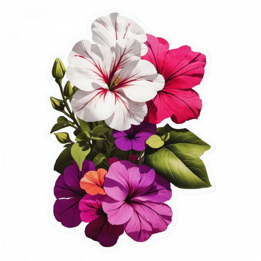 Set 2 bucati, Sticker decorativ, Flori de petunii, Rezistent la apa, NO5747, 16 cm, Multicolor