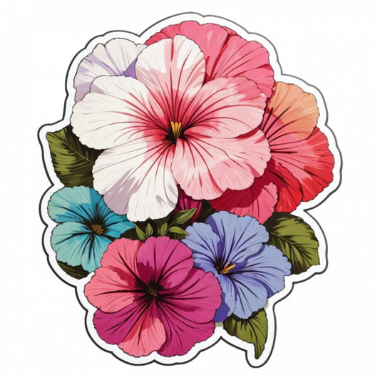 Set 2 bucati, Sticker decorativ, Flori de petunii, Rezistent la apa, NO5748, 16 cm, Multicolor