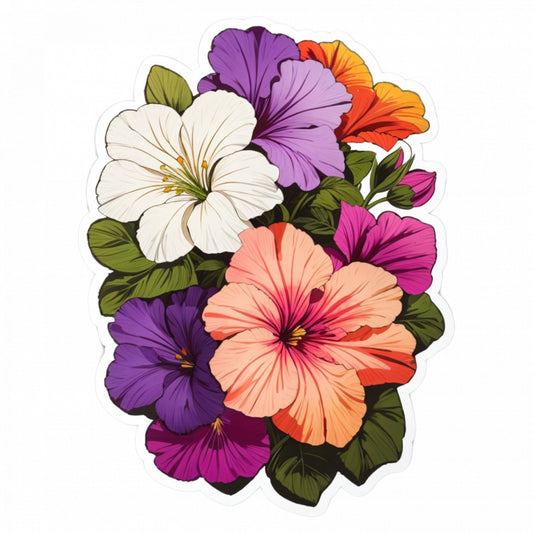 Set 2 bucati, Sticker decorativ, Flori de petunii, Rezistent la apa, NO5749, 16 cm, Multicolor