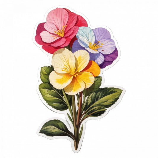 Set 2 bucati, Sticker decorativ, Flori de primula cu frunze, Rezistent la apa, NO5813, 16 cm, Multicolor