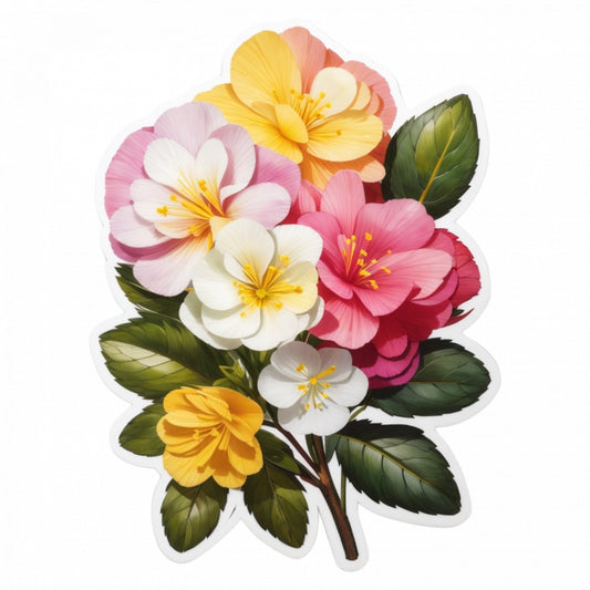 Set 2 bucati, Sticker decorativ, Flori de primula, Rezistent la apa, NO5811, 16 cm, Multicolor