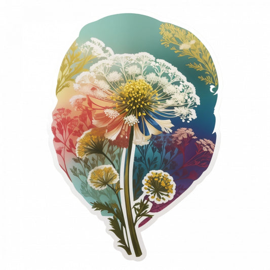 Set 2 bucati, Sticker decorativ, Flori de Queen Annes Lace, Rezistent la apa, NO5819, 16 cm, Multicolor