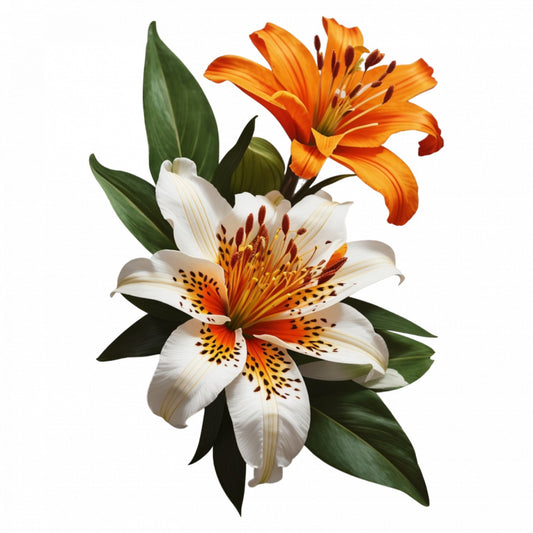 Set 2 bucati, Sticker decorativ, Flori de Tiger lily, Rezistent la apa, NO5999, 16 cm, Multicolor