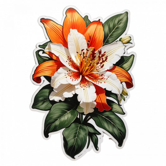 Set 2 bucati, Sticker decorativ, Flori de Tiger lily, Rezistent la apa, NO6001, 16 cm, Multicolor