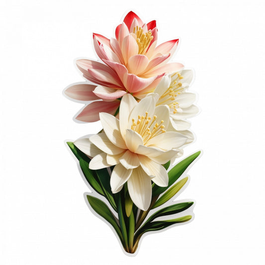 Set 2 bucati, Sticker decorativ, Flori de tuberoze, Rezistent la apa, NO6023, 16 cm, Multicolor
