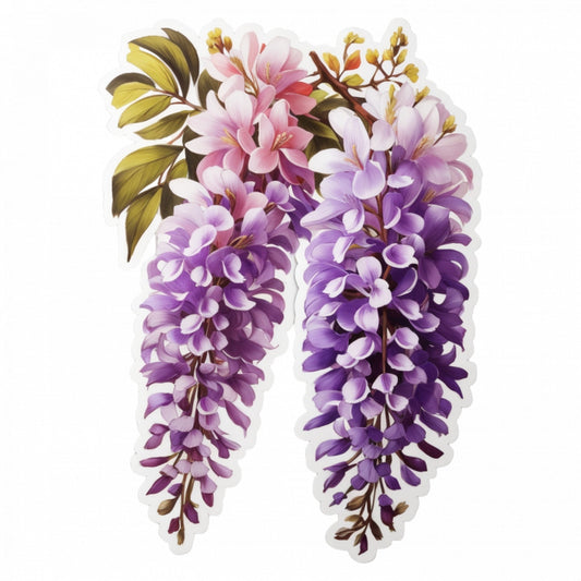 Set 2 bucati, Sticker decorativ, Flori de wisteria, Rezistent la apa, NO6085, 16 cm, Multicolor