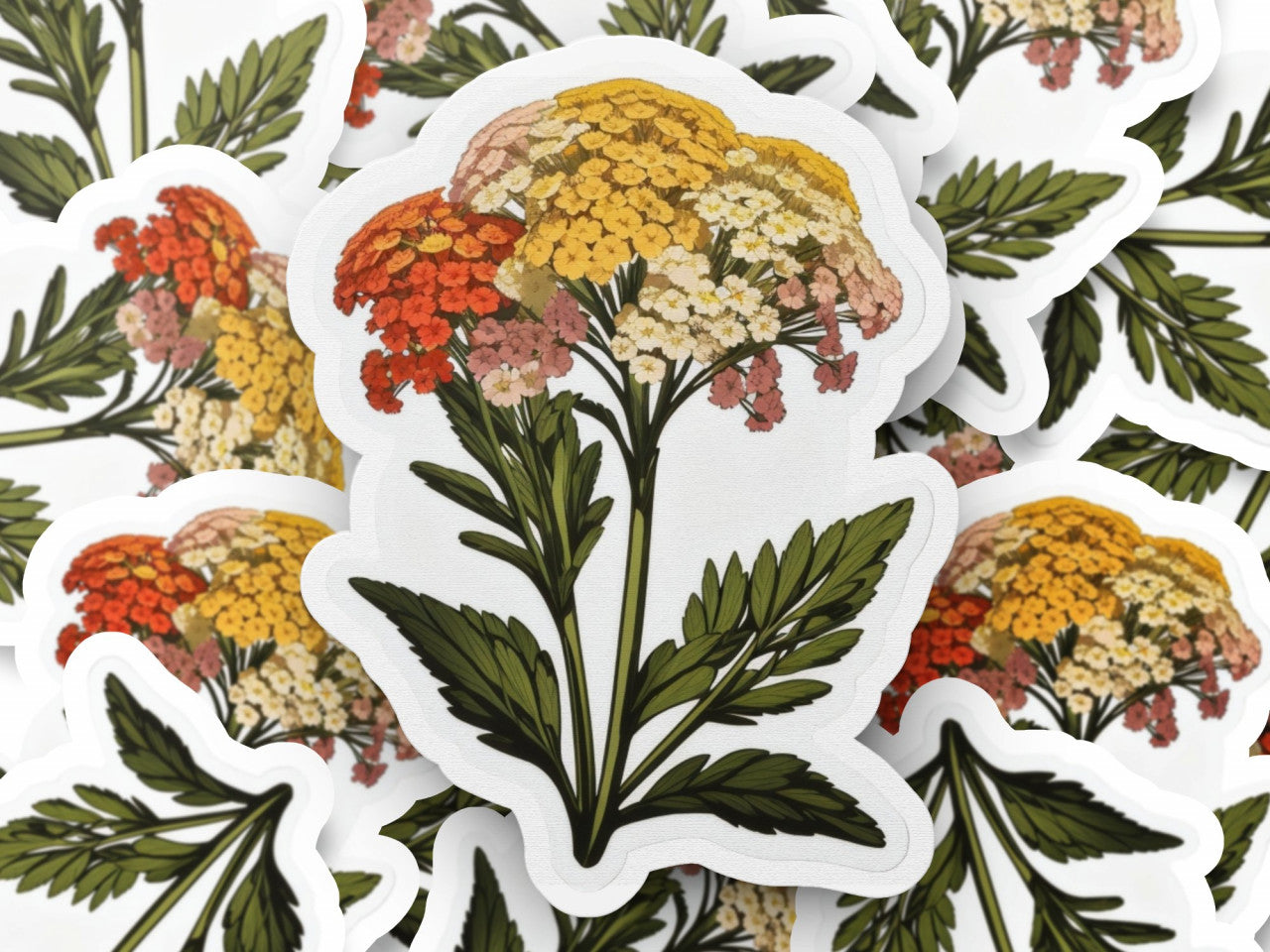 Set 2 bucati, Sticker decorativ, Flori de yarrow, Rezistent la apa, NO6088, 16 cm, Multicolor