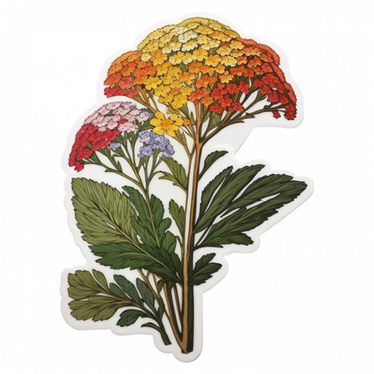 Set 2 bucati, Sticker decorativ, Flori de yarrow, Rezistent la apa, NO6089, 16 cm, Multicolor