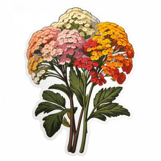 Set 2 bucati, Sticker decorativ, Flori de yarrow, Rezistent la apa, NO6091, 16 cm, Multicolor